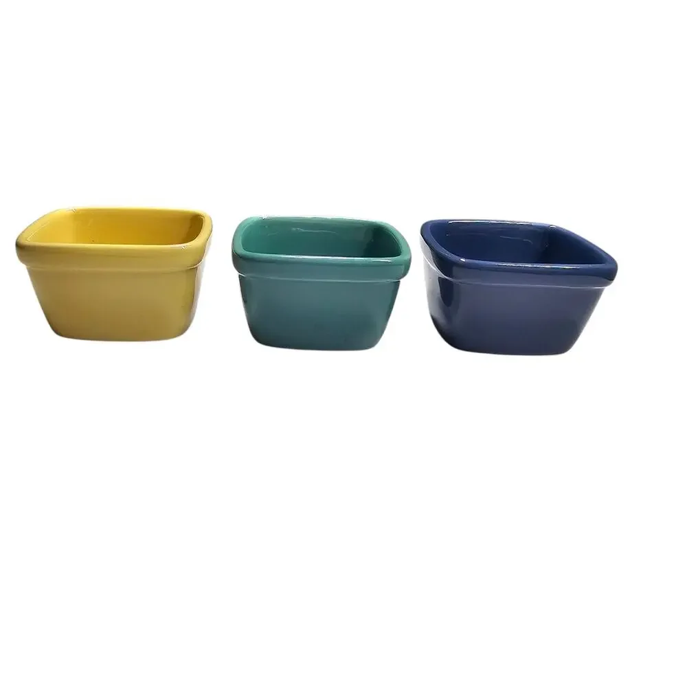 Nantucket Home Set of 3 Square Ramekins in Blue, Green, and Yellow